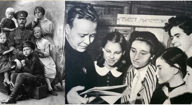 10-летний Аркадий Голиков с родителями и младшими сёстрами. Аркадий Гайдар с читателями.