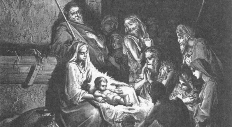 Иллюстрация библейского сюжета Рождества Христова.
