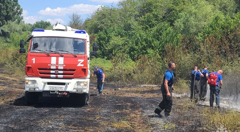 Огонь удалось остановить около базы отдыха на Грушевом озере. Фото пресс-службы ГУ МЧС по Республике Крым.