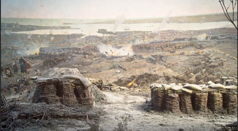 Фрагмент панорамы первой обороны Севастополя в Крымской войне.