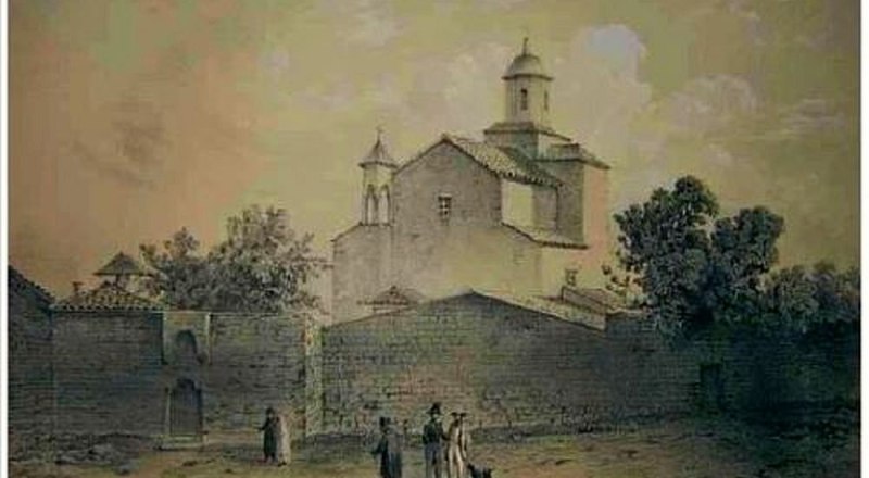 Храм Гавриила и Михаила на графической работе XIX века. 