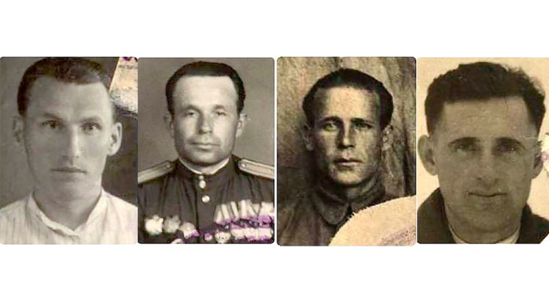 Олег Божедомов, Филипп, Николай и Пётр Пархоменко (слева направо). Фото с портала Память народа.