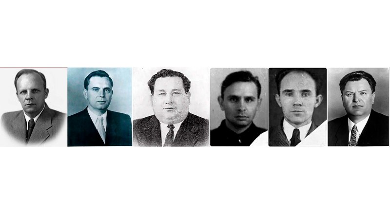 Павел Титов, Дмитрий Полянский, Василий Комяхов, Иван Лутак, Николай Суркин и Николай Кириченко (слева направо).