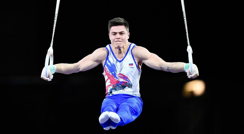 Трёхкратный чемпион мира по спортивной гимнастике, заслуженный мастер спорта 22-летний ростовчанин Никита Нагорный выполняет упражнение на кольцах.