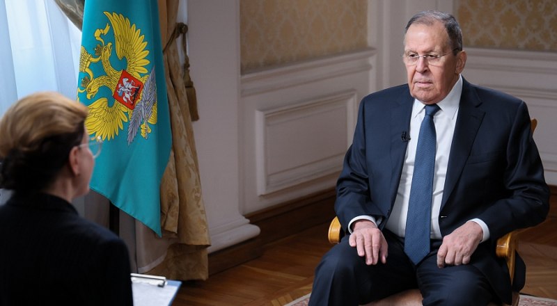 Интервью министра иностранных дел Российской Федерации С. В. Лаврова для международной сети TV BRICS. Фото с сайта МИД РФ.