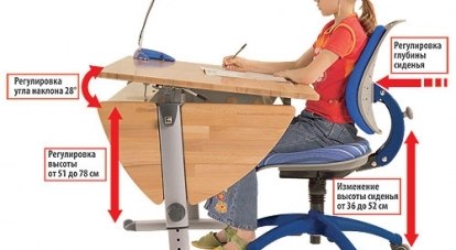 Идеальные для ребёнка стул и стол могут регулироваться по таким параметрам./Фото с сайта www.iq-mebel.ru