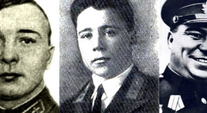 Лётчики Пётр Баранов, Николай Панов и Николай Токарев.