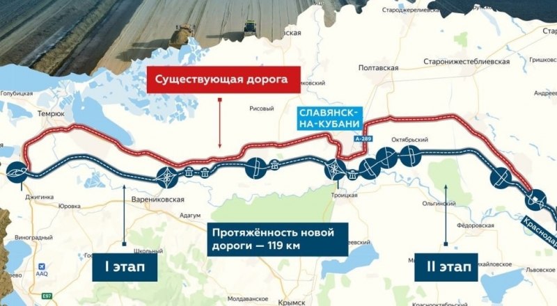 Так будет проходить новая трасса из Краснодара в Крым относительно старой. Фото пресс-службы Росавтодора.