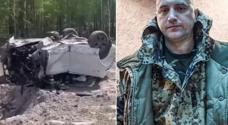 Захар Прилепин и его машина после теракта. Фото с сайта dzen.ru