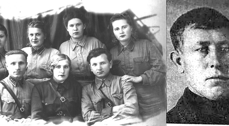Мария Цебренко, Василий Кравченко (крайние слева во втором и первом ряду) с боевыми друзьями - Валентина Пучкова, Нина Толстова, Нина Шулятьева, Мария Бородина, Виталий Лазаренко. Дмитрий Цебренко. Фото из архива газеты.