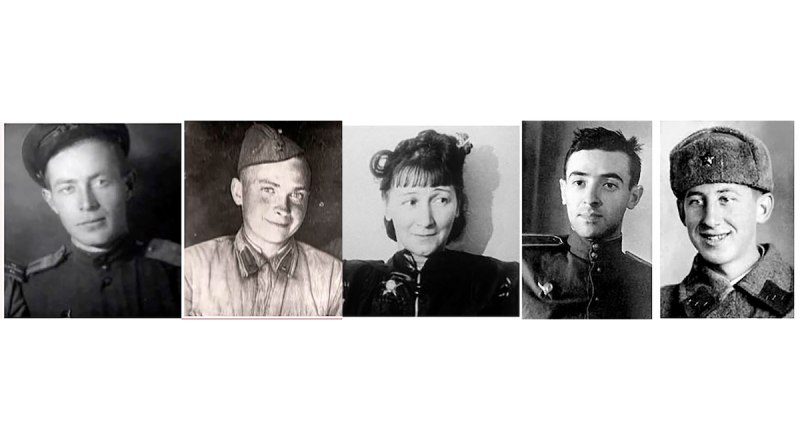 Николай Гринько, Юрий Катин-Ярцев, Рина Зелёная, Владимир Этуш и Владимир Басов в войну (слева направо).