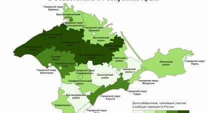 География и рекорды электоральной активности в Крыму. Карта Н. В. Киселёвой (ФоРГО).
