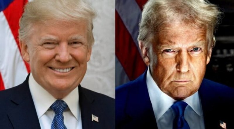 Фото президента Дональда Трампа, сделанное в 2017 году, и официальный фотопортрет президента США Дональда Трампа для инаугурации 20 января 2025 года, опубликованный его фотографом Дэниелом Тороком. Почувствуйте разницу.