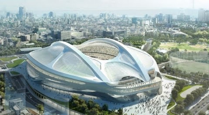 Национальный олимпийский стадион в Токио. Внешний и внутренний вид уникального спортивного сооружения.